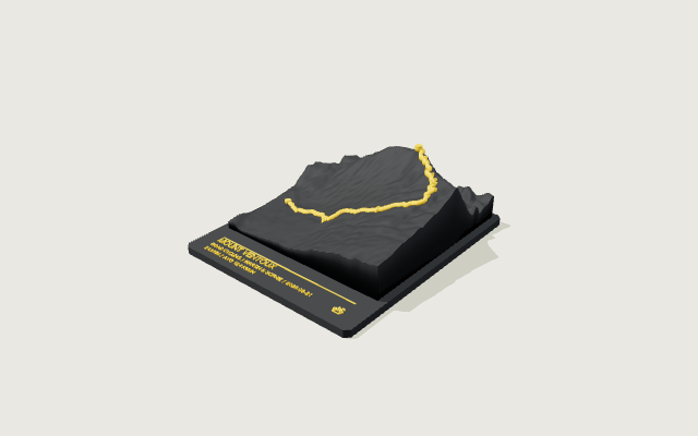 A route sculpture showing mountain terrain and a raised cycling route